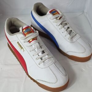 Puma Men's Roma White Sneakers with Red and Blue Stripes